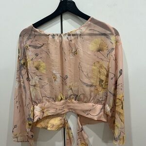 Floral Sheer Women's Top - Peach and Yellow